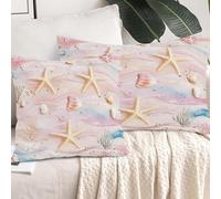 Housses de Coussin 40x40 Étoile de Mer Plage, Douces Réversible Taies d'oreiller Coquillages de Corail Côte Rose avec Fermeture Éclair, Housse Coussin pour Canapé Lit de Chambre Decoration Lot de 2