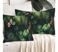 Housses de Coussin 40x40 Feuilles Verte Tropical, Douces Réversible Taies d'oreiller Plantes de la Jungle avec Fermeture Éclair, Housse Coussin pour Canapé Lit de Chambre Decoration Lot de 2
