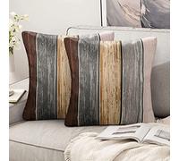 Housses de Coussin 40x40 Gris Marron Lot de 2 Housses de Coussin 40 x 40 Lin Marron Moderne Taie D’Oreiller Decoratif Carré À Rayures Bois Coussin pour Canapé Canapé Voiture Décoration Intérieure