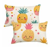 Housses de Coussin 40x60 cm Lot de 2 Housses Coussin Beige Protege Oreiller Lin Double Face Impression Petit Cushion Covers pour Décoration Automne Canapé Lit Salon Chambre Balcon, Ananas 2m-56