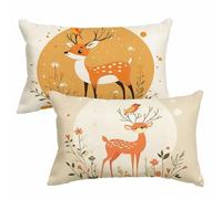Housses de Coussin 40x60 cm Lot de 2 Housses Coussin Beige Protege Oreiller Lin Double Face Impression Petit Cushion Covers pour Décoration Automne Canapé Lit Salon Chambre Balcon Voiture, Cerf 2m-40