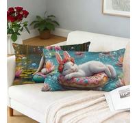 Housses de Coussin 40x80 cm bleu Lot de 2 Taie Oreiller lapin Coussin Canape Motif Lin Coussin Canape Rectangle Canapé Taie Oreiller Decoratif pour Decoration Chambre Maison Patio, Cadeau Femme L-511