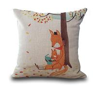 Housses de Coussin （45 cmx45 cm/18 x 18 Animal Série Enfants Dessin animé Peint à la Main Renard Motif Mignon Renard Gris Beige Coton Coussin en Lin pour canapé My-a1061-01