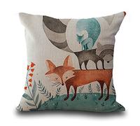 Housses de Coussin （45 cmx45 cm/18 x 18 Animal Série Enfants Dessin animé Peint à la Main Renard Motif Mignon Renard Gris Beige Coton Coussin en Lin pour canapé My-a1061-01