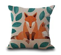 Housses de Coussin （45 cmx45 cm/18 x 18 Animal Série Enfants Dessin animé Peint à la Main Renard Motif Mignon Renard Gris Beige Coton Coussin en Lin pour canapé My-a1061-01