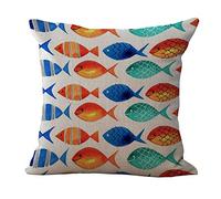 Housses de Coussin （45 cmx45 cm/18 x 18 méditerranéen Série de Marine de Poisson Coque sirène étoile de mer Gris Beige Bleu Coton Coussin en Lin pour canapé My-s1020-01