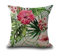 Housses de coussin （45 cmx45 cm/18 x 18 Tropical Style Plante Feuilles vertes Flamingo Papillons Gris vert Beige Coton coussin en lin pour canapé My-p1020-01, Coton et lin, #01,
