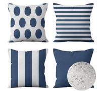 Housses de Coussin 45x45cm Lot de 4 Coussin Exterieur Impermeable Bleu Double Face Lin Taie Oreiller Housse Coussin Rayure Carrées Coussin Canape pour Jardin Canapé Decoration Chambre Coussins S-2443