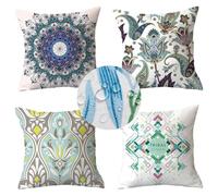 Housses de Coussin 50x50cm Imperméable Blanc Mandala Double Face Lin Taie d'oreiller pour Intérieure Extérieur Jardin Voiture Bureau à Domicile Lot de 4 Exterieur Housse Coussin 50x50 DQ-1U-8033