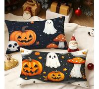 Housses de Coussin 50x70 cm Lot de 2 Housses Coussin Halloween Protege Oreiller Velour Double Face Impression Gros Cushion Covers pour Décoration Automne Canapé Lit Salon Voiture, Citrouille 3m-704