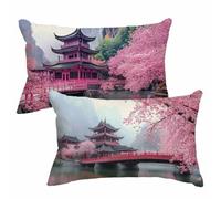 Housses de Coussin 50x70 cm Lot de 2 Housses Coussin Japon Protege Oreiller Lin Double Face Impression Gros Cushion Covers pour Décoration Automne Canapé Lit Salon Chambre Balcon Voiture, Rose 2m-840