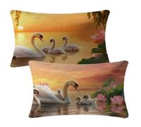 Housses de Coussin 50x80 cm Lot de 2 Housses Coussin Automne Protege Oreiller Velour Double Face Impression Gros Cushion Covers pour Décoration Automne Canapé Lit Salon Chambre Balcon, Cygne 2m-156