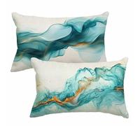Housses de Coussin 50x80 cm Lot de 2 Housses Coussin Beige Protege Oreiller Lin Double Face Impression Gros Cushion Covers pour Décoration Automne Canapé Lit Salon Chambre Balcon Voiture, Bleu 2m-144