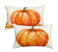 Housses de Coussin 50x80 cm Lot de 2 Housses Coussin Beige Protege Oreiller Lin Double Face Impression Gros Cushion Covers pour Décoration Automne Canapé Lit Salon Chambre Balcon, Citrouille 2m-150