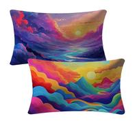 Housses de Coussin 50x80 cm Lot de 2 Housses Coussin Coloré Protege Oreiller Velour Double Face Impression Gros Cushion Covers pour Décoration Automne Canapé Lit Salon Balcon, Coucher de soleil 2m-254