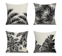 Housses de Coussin 55x55 cm Lot de 4 Housse Coussin noir Housse Coussin Canapé Blanc Coussin Extérieur Lin Coussin Canapé Coussin Decoratif pour Chambre Canapé Chaise Lit Jardin Extérieur Décoration