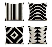 Housses de Coussin 55x55 cm Lot de 4 Housse Coussin noir Housse Coussin Canapé treillis Coussin Extérieur Lin Coussin Canapé Carré Decoratif pour Chambre Canapé Chaise Lit Jardin Extérieur Décoration