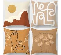Housses de Coussin 55x55cm Imperméable Orange brûlé Abstrait Double Face Doux Taie d'oreiller pour Terrasse Intérieure Extérieur Jardin à Domicile Lot de 4 Exterieur Housse Coussin 55x55 DQ-1U-2157