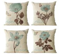 Housses de Coussin 55x55cm Lot de 4 Coussin Exterieur Impermeable Vintage Double Face Doux Taie Oreiller Housse Coussin Fleur Coussin Canape pour Jardin Canapé Decoration Chambre Coussins S-8390