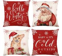 Housses De Coussin 60 X 60 Cm Chien De Noël Rouge Décor Décoratif Double Face Coussin Doux Taies D’Oreiller 4 Pack pour Canapé, Lit, Jardin, Cour, Décorations De Maison De Noë, Soft, 45x45cm