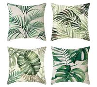 Housses de Coussin 60x60 cm Lot de 4 Housse Coussin Vert Housse Coussin Canapé Feuille Coussin Extérieur Lin Coussin Canapé Carré Decoratif pour Chambre Canapé Chaise Lit Jardin Extérieur Décoration