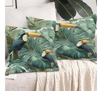 Housses de Coussin 60x60 Toucan de la Jungle, Douces Réversible Taies d'oreiller Impression Feuilles de Palmier Tropicales avec Fermeture Éclair, Housse Coussin pour Canapé Lit de Chambre Lot de 2