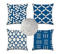 Housses de Coussin 60x60cm Imperméable Bleu Décoratives Taie d'oreiller pour Terrasse Intérieure Extérieur Jardin Voiture Bureau à Domicile Lot de 4 Exterieur Géométrique Housse Coussin 40x40 Z-1058