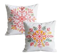 Housses de Coussin 70x70cm Lot de 2 en Velours, Doux, Motif Flocon de neige Double Face Taie d'Oreiller Decoration avec Fermeture Éclair Invisible, Decoration Maison pour Canapé, Salon, Rouge M-w-1804