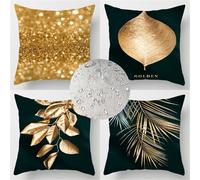 Housses de Coussin 70x70cm Lot de 4 Coussin Exterieur Impermeable Noir Double Face Lin Taie Oreiller Housse Coussin Feuilles Coussin Canape pour Jardin Canapé Decoration Chambre Coussins PJ-5002