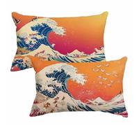 Housses de Coussin 70x90 cm Lot de 2 Housses Coussin Japon Protege Oreiller Lin Double Face Impression Gros Cushion Covers pour Décoration Automne Canapé Lit Salon Balcon, Vagues de la Mer 2m-826
