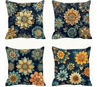 Housses de Coussin 80x80 Bleu Marine Oreiller 80x80 Lot de 4 Fleur Protege Oreiller 80 x 80 Coussin Canape Decoration Maison Lin Taie D'oreiller avec Fermeture Eclair, pour Garden Chaise Lit E - 524