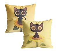 Housses de Coussin 80x80cm Lot de 2 en Velours, Doux, Motif Chat Double Face Taie d'oreiller Decoration avec Fermeture Éclair Invisible, Moderne Decoration pour Canapé, Salon, Tournesol M-w-5670