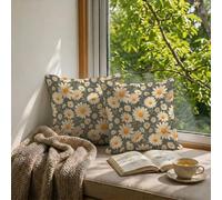 Housses de Coussin 90 x 90 cm Extérieur Imperméable Marguerite Housse Coussin Décoratif Coussins Canapé, Lot de 2 Lin Décoration Taie d'oreiller pour Salon de Jardin Patio Balcon Salon, Rétro W-F811