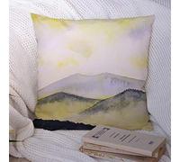 Housses de Coussin Aquarelle Herbe Toile de Fond Naturel Jaune Peinture Paysage Coucher de Soleil Lever du Soleil sur ou Brouillard Nature Forme Polyester Jeter taie d'oreiller Housse de Coussin pou