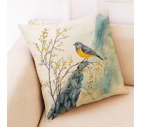 Housses De Coussin Branche De Fleur D'Oiseau Fermeture Éclair Cachée, Impression Numérique Vive & Résistante Aux Fronces - Déhoussables Décoratifs pour Canapé, Lit, Bureau 40X40 Cm