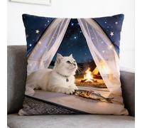 Housses de coussin carrées, 44,5 x 44,5 cm en lin à carreaux avec motifs de chats, taies d'oreiller avec fermeture éclair pour canapé (style chat 17)