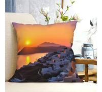 Housses de coussin carrées douces pour canapé, lit, salon, décoration d'intérieur - 30,5 x 30,5 cm - Motif paysage de l'île de Grèce et coucher de soleil