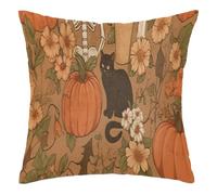 Housses De Coussin Citrouille Squelette Halloween Crâne Chat 45X45Cm Housses Coussin Fermeture Éclair Invisible Décoratives Taie Oreiller pour Lit Canapé Maison