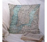 Housses de Coussin City Original Old Ephemera Roads Street Map New Chart Document York Transportation 1889 Vintage Polyester Couvre-lit Taie d'oreiller Housse de Coussin pour canapé canapé décoratio