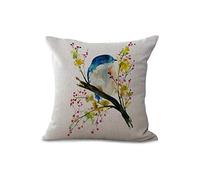 Housses de coussin Coussinets /45cmx45 cm coloré d'encre Peinture Style Fleurs et oiseaux Série Gris beige Bleu Coton coussin en lin pour canapé My-a1107-01