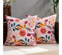 Housses de Coussin de Jardin Imperméables 45x45 cm Lot de 2 Rose Housses de Coussin Carrées Printemps Été Décoration Maison Style Ferme d'Extérieur Bleu Rose Avec Fleurs Et Feuilles pour Canapé
