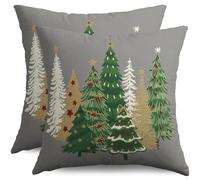 Housses de Coussin de Noël Grises, Lot de 2, 61 x 61 cm, Motif Sapin de Noël Gris et Vert Hivernal, taies d'oreiller décoratives pour canapé, lit ou Autre Espace extérieur, Style champêtre, pour Le