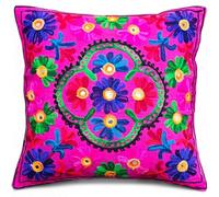 Housses de Coussin Décoratif Brodé Mandala Floral Ethnique Boho Couvre-Lit Taie d'oreiller, Housse Bohème Colorée Lumineux pour Canapé Canapé, Accent Fait Main Chambre Salon, 16x16 Pouces (40x40 cm)