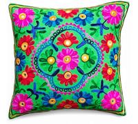 Housses de Coussin Décoratif Brodé Mandala Floral Ethnique Boho Couvre-Lit Taie d'oreiller, Housse Bohème Colorée Lumineux pour Canapé Canapé, Accent Fait Main Chambre Salon, 16x16 Pouces (40x40 cm)