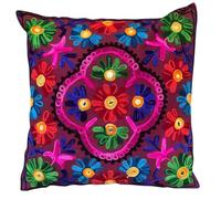 Housses de Coussin Décoratif Brodé Mandala Floral Ethnique Boho Couvre-Lit Taie d'oreiller, Housse Bohème Colorée Lumineux pour Canapé Canapé, Accent Fait Main Chambre Salon, 16x16 Pouces (40x40 cm)