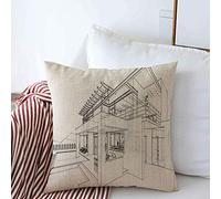 Housses de Coussin décoratives Case Line Plan Cadre Architectural Dessin 3D Blanc Géométrie Technique Géométrique Monuments Architecture Carré Coussin Oreillers Housses Canapé Banc Canapé 18x18 Pouc