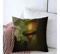 Housses de Coussin décoratives Coque Champignons Macro Brouillard Tir Idyllique Forêt Magique Herbe Beau Cinéma Sombre Nature Perdu dans Carré Coussin Oreillers Housses Canapé Banc Canapé 18x18 Pouc