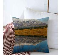 Housses de Coussin décoratives Coque Lac d'eau Automne Montagne dans la Nature Réflexion Vert Cloches Horizontales Ciel Parcs Pic Neige Coussin carré extérieur Housses d'oreillers Canapé Banc Canapé