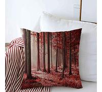 Housses de Coussin décoratives Coque Rouge Couleur Forêt Abstraction Beauté Candide Luminosité Nature Brouillard Parcs Paysage à Travers l'extérieur Coussin carré Housses de Coussin Canapé Banc Cana
