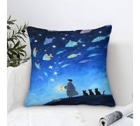 Housses De Coussin Décoratives en Cats and Boy Style 40x40cm, Motif Style Peinture à l'huile Bleu pour Canapé Lit Décoration D'intérieur